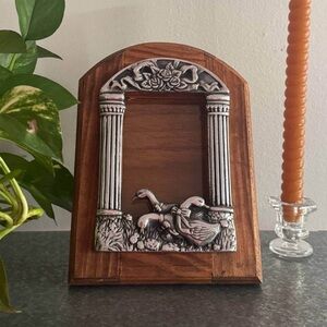 Decorative Wood Frame with Silver Goose Relief - Brown and Silver